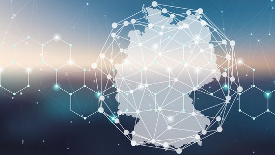 Stilisierte Deutschland Karte mit netzwerk grafing dar&uuml;ber