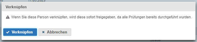 Dialogfenster zum Verkn&uuml;pfen mit Informationshinweis sowie den Schaltfl&auml;chen Verkn&uuml;pfen und Abbrechen.